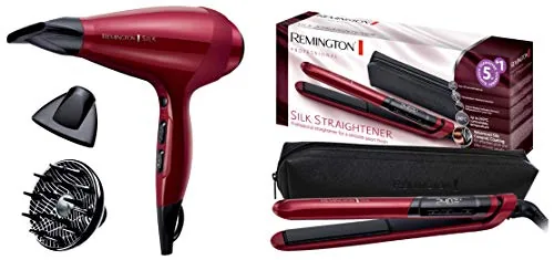 Remington Secador de Pelo Profesional + Plancha Pelo Silk Pack Especial [Sin Encrespamiento