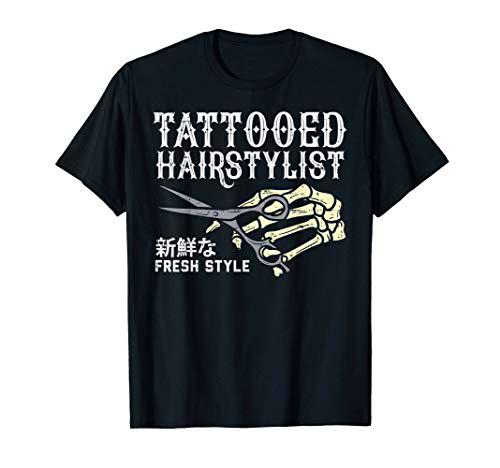Tattooed Hair Stylist Skeleton Hand Hairdresser Barber Gift Camiseta
