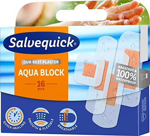 Salvequick ® | Aqua Block 16 | Tiritas 100% impermeables que permiten que la piel respire