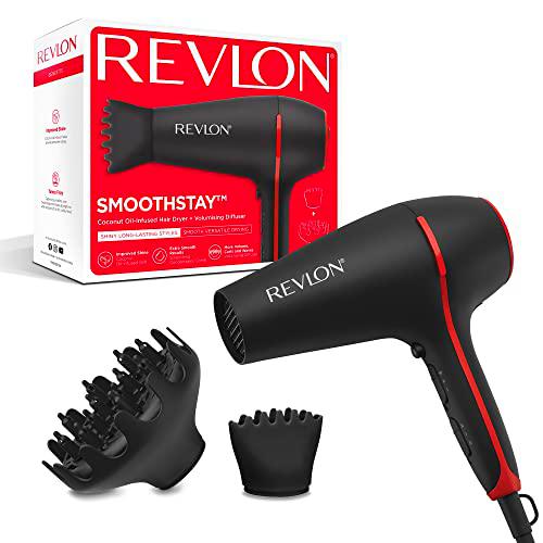 Secador Revlon SmoothStay de 2000 vatios con aceite de cocoy accesorio difusor voluminizador- RVDR5317
