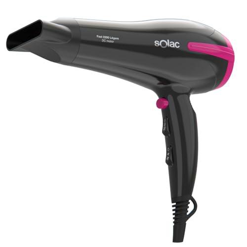 Solac - Secador de Pelo Fast 2200 Légere | Ultra Ligero 340g | 2200W de Potencia | 3 Temperaturas y 2 Velocidades | Botón de Aire Frío | Filtro Extraíble | Mango Ergonómico | Anilla para Colgar